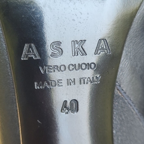 ASKA Italian black genuine leather chunky block heels mules vintage clogs - Picture 6 of 9